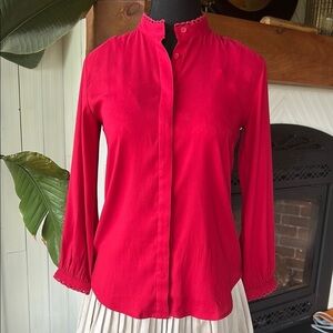 Ann Taylor Red Button Down Shirt with Mandarin Collar